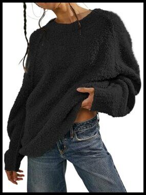 Women's Oversized Fuzzy Knit Crewneck Long Sleeve Warm Pullover Sweater